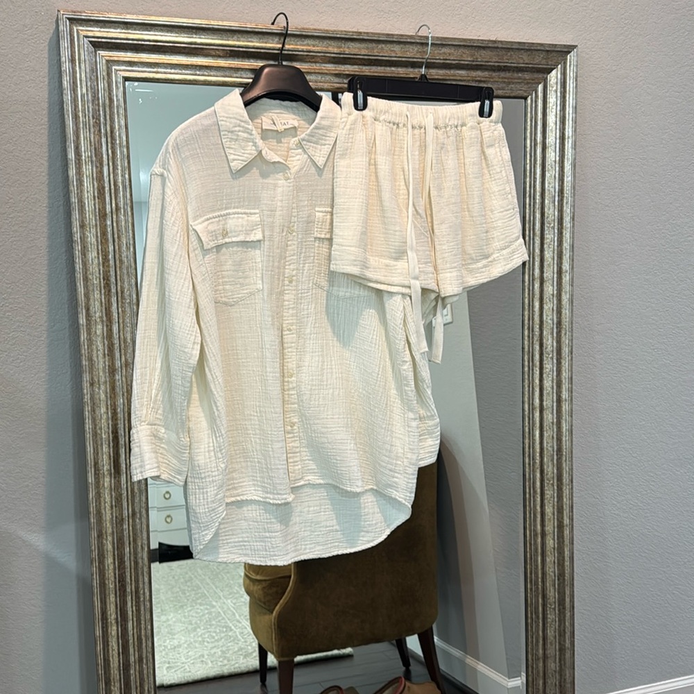 The Great - cream gauze top and shorts matching set